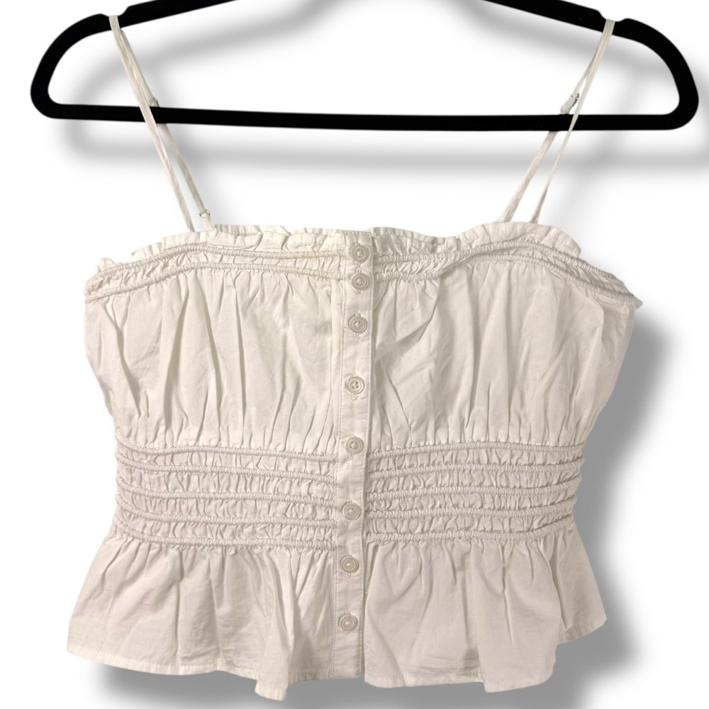 Madewell White Smocked Button Front‎ Cami Tank Top XXS Cotton Peplum XXS NWT